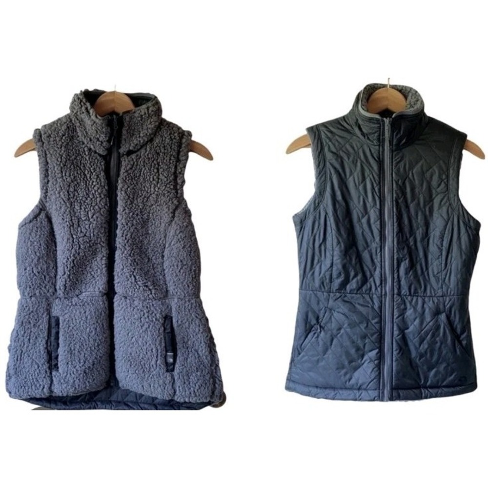 Mountain Hardwear Reversible Vest Quilted Black Grey Sherpa Sz M Outdoor Hike